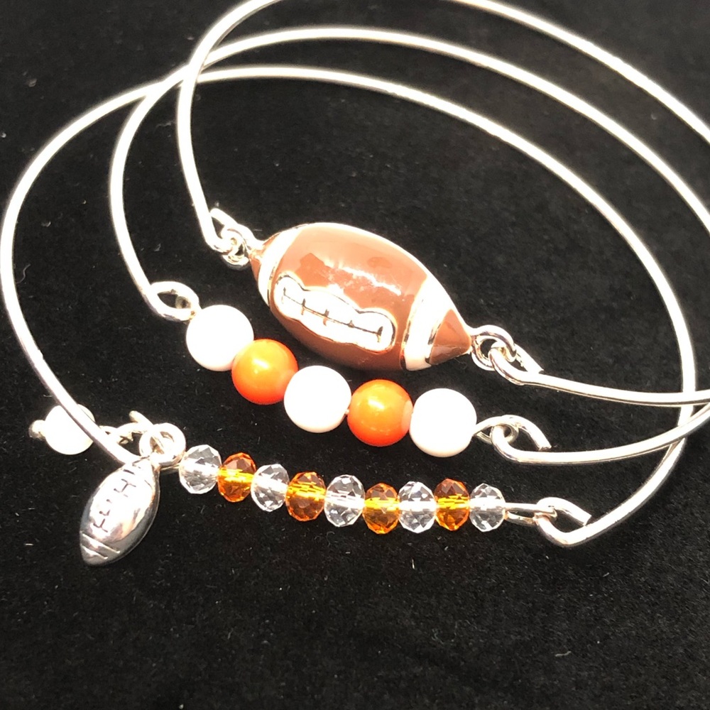 3 Piece Bangle Football Bracelets Orange White Beads Enamel Football Cha…